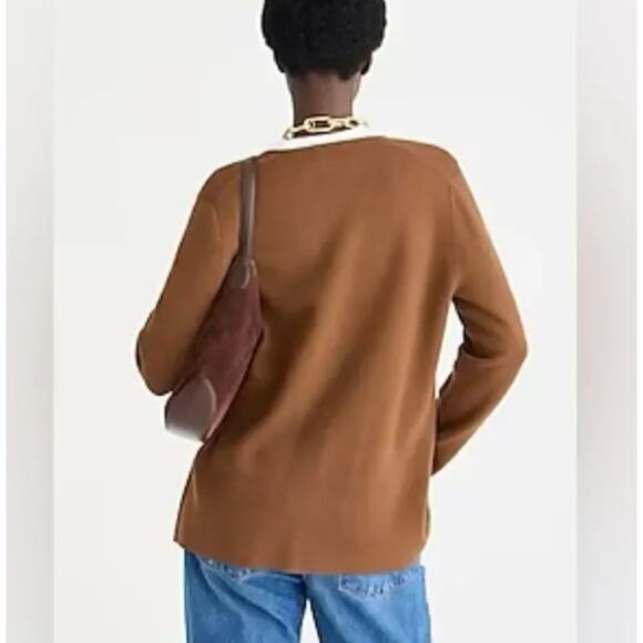 J. CREW Giselle V-Neck Sweater Blazer Gold Buttons Walnut Brown Sz L NWT {3K17} - Picture 3 of 4